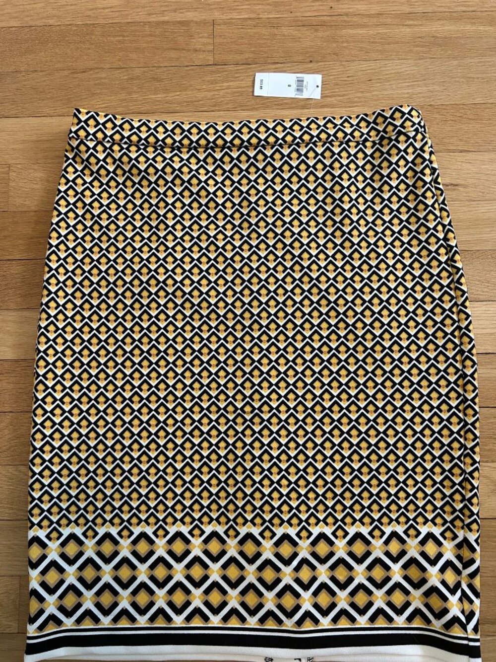 Banana Republic Women's Pencil Skirt Black Yellow Geometric Stretch sz 8 NWT